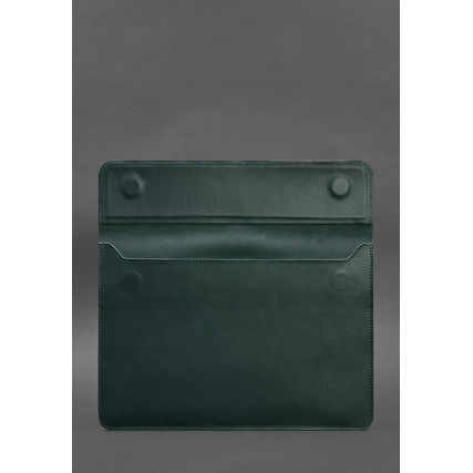 Кожаный зеленый чехол-конверт на магнитах для MacBook 13''