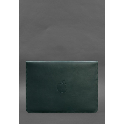 Кожаный зеленый чехол-конверт на магнитах для MacBook 13''