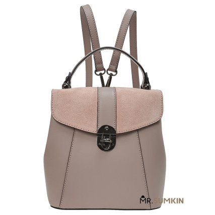 Кожаная женская розовая сумка-рюкзак Virginia Conti (Италия) пудра