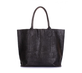 Кожаная сумка шоппер POOLPARTY AMPHIBIA черная кроко