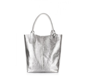 Кожаная сумка шоппер POOLPARTY PODIUM серебро