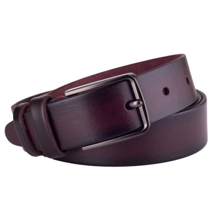 Кожаный ремень KREMEN бордовый – Фото 1