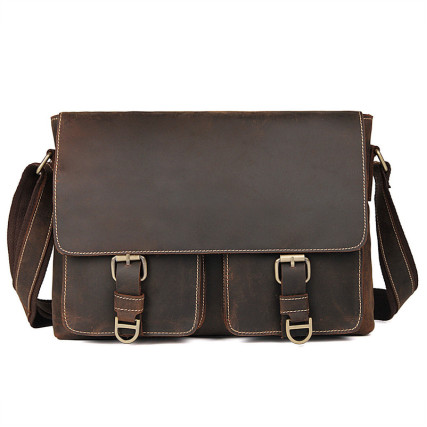 Кожаный винтажный портфель Buffalo Bags коричневый 1038R – Фото 1