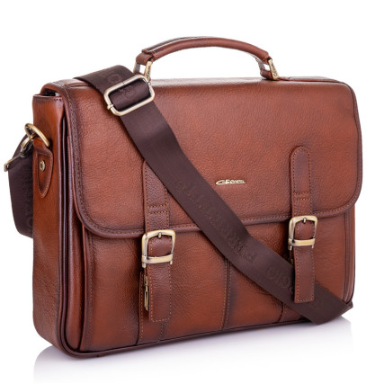 Мужской кожаный портфель Giorgio Ferretti (Италия) светло-коричневый GF009brown – Фото 1