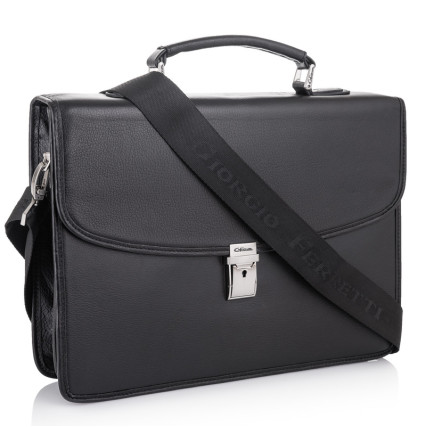Мужской кожаный портфель Giorgio Ferretti (Италия) черный GF032black – Фото 1