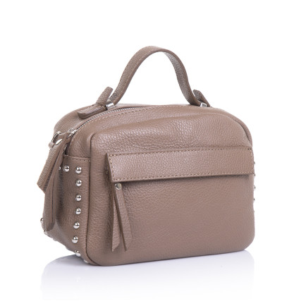 Кожаная женская сумка Virginia Conti (Италия) темно-бежевая VC01801beige – Фото 1