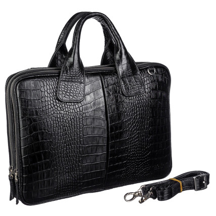 Мужской кожаный портфель черный под кроко BOND 1320-356 – Фото 4