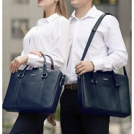 Сумка кожаная Blanknote для ноутбука и документов синяя BN-BAG-37-navy-blue – Фото 1