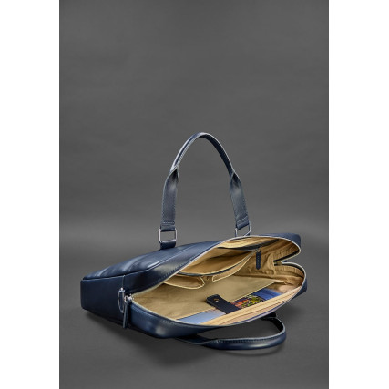 Сумка кожаная Blanknote для ноутбука и документов синяя BN-BAG-37-navy-blue – Фото 2