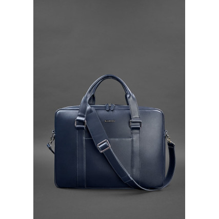 Сумка кожаная Blanknote для ноутбука и документов синяя BN-BAG-37-navy-blue – Фото 3