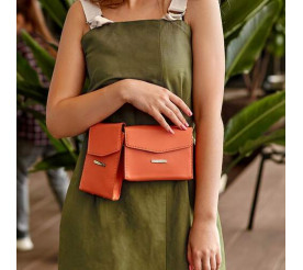 Набор женских кожаных сумок Mini поясная/кроссбоди коралловый BN-BAG-38-living-coral 