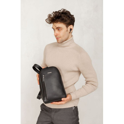 Кожаный рюкзак (сумка-слинг) на одно плечо черный BN-BAG-42-g – Фото 6