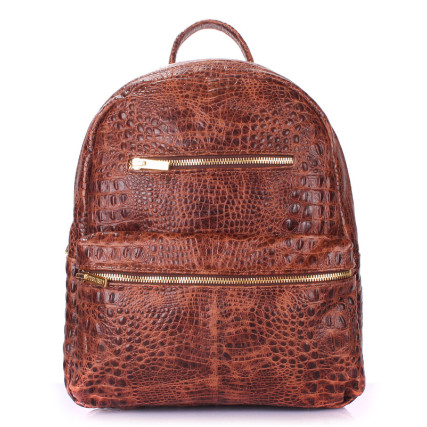 Кожаный рюкзак Poolparty Mini коричневый mini-bckpck-leather-croco-brown – Фото 1