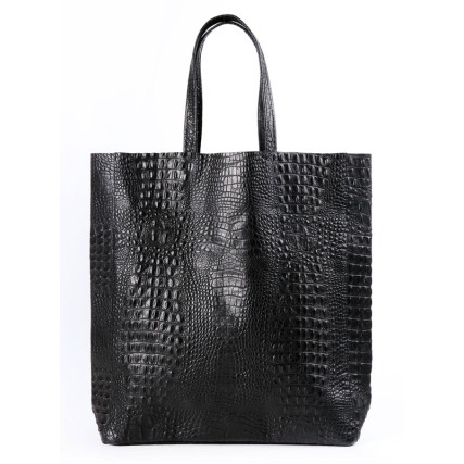 Кожаная сумка POOLPARTY City черная leather-city-croco-black – Фото 1