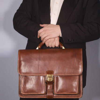 Мужской кожаный светло-коричневый портфель TONY PEROTTI (Италия) Italico 8013 cognac – Фото 2
