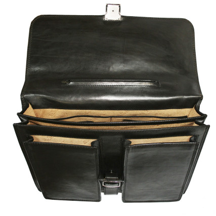Мужской кожаный черный портфель TONY PEROTTI (Италия) Italico 8013 nero – Фото 2