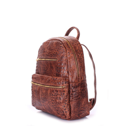 Кожаный рюкзак Poolparty Mini коричневый mini-bckpck-leather-croco-brown – Фото 2