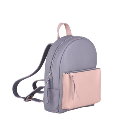 Кожаный серо-розовый рюкзак JIZUZ SPORT DOUBLE NEW (GREY/NUDE) – Фото 2