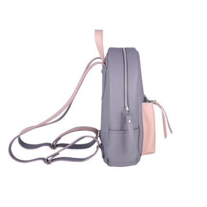 Кожаный серо-розовый рюкзак JIZUZ SPORT DOUBLE NEW (GREY/NUDE) – Фото 3