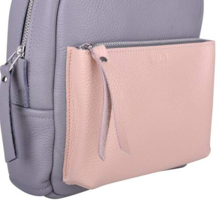 Кожаный серо-розовый рюкзак JIZUZ SPORT DOUBLE NEW (GREY/NUDE) – Фото 5