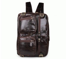 Мужская кожаная сумка-рюкзак 3в1 Buffalo Bags коричневая 7026Q-1
