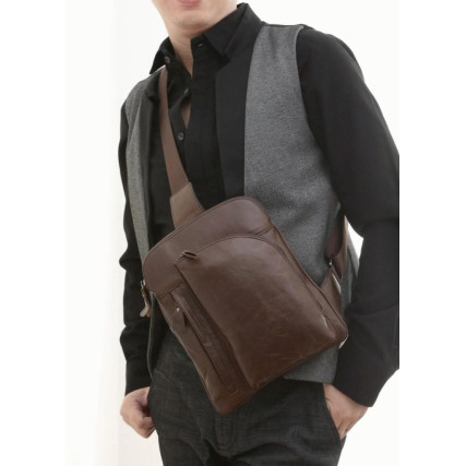 Кожаный рюкзак через плечо 7194C Buffalo Bags коричневый – Фото 5