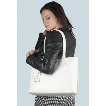 Кожаная деловая белая сумка Giorgio Ferretti (Италия) GF2019202Croco-white – Фото 2