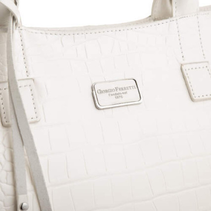 Кожаная деловая белая сумка Giorgio Ferretti (Италия) GF2019202Croco-white – Фото 5