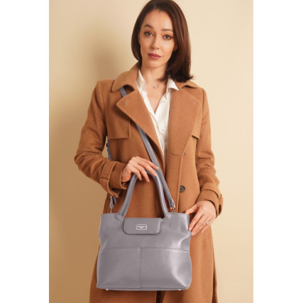 Кожаная деловая сумка Giorgio Ferretti (Италия) серая GF2019967Bgrey – Фото 2