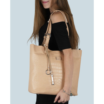 Кожаный женский шоппер Giorgio Ferretti (Италия) бежевая GF2019201beige – Фото 6