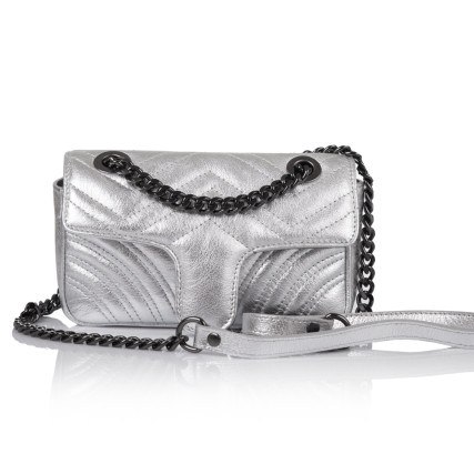 Кожаная женская сумка Virginia Conti (Италия) серебристая VC1800silver – Фото 3