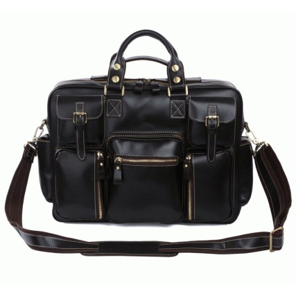 Сумка дорожная из натуральной кожи 7028A черная Buffalo Bags – Фото 1