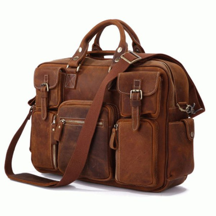 Дорожная сумка кожаная 7028B-1 коричневая Buffalo Bags – Фото 1