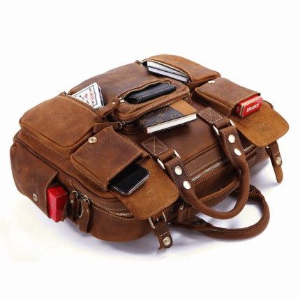 Дорожная сумка кожаная 7028B-1 коричневая Buffalo Bags – Фото 3