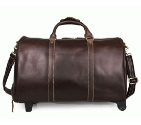 Дорожная кожаная сумка на колесах 7077LC коричневая Buffalo Bags