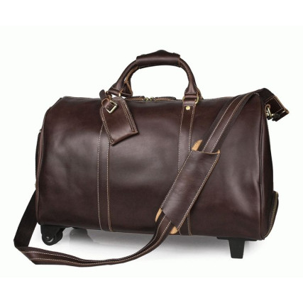 Дорожная кожаная сумка на колесах 7077LC коричневая Buffalo Bags – Фото 2