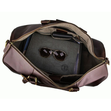 Дорожная кожаная сумка на колесах 7077LC коричневая Buffalo Bags – Фото 5