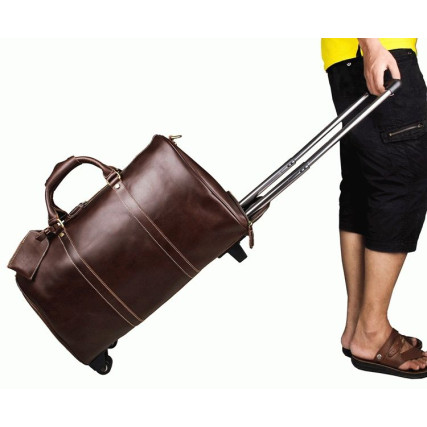 Дорожная кожаная сумка на колесах 7077LC коричневая Buffalo Bags – Фото 6