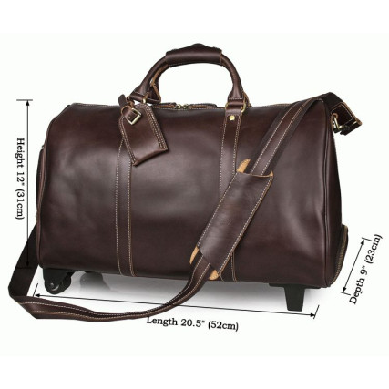 Дорожная кожаная сумка на колесах 7077LC коричневая Buffalo Bags – Фото 7