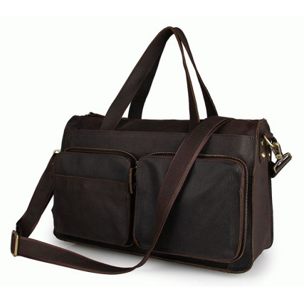 Мужская вместительная кожаная сумка 7138R коричневая – Фото 1