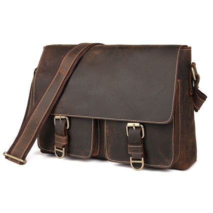 Кожаный винтажный портфель Buffalo Bags коричневый 1038R – Фото 2