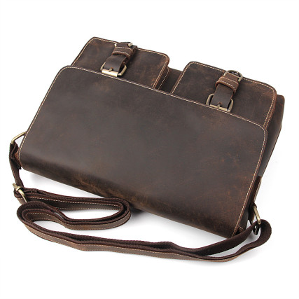 Кожаный винтажный портфель Buffalo Bags коричневый 1038R – Фото 5