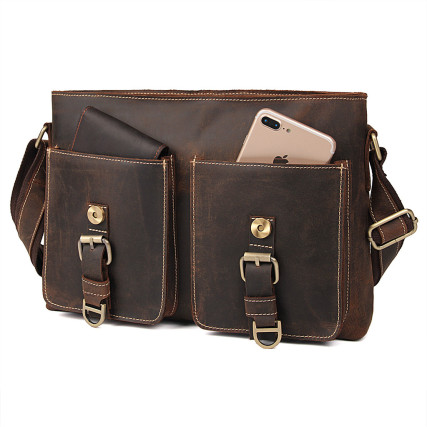 Кожаный винтажный портфель Buffalo Bags коричневый 1038R – Фото 6