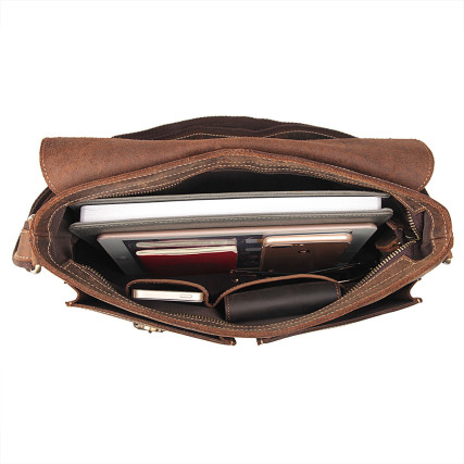 Кожаный винтажный портфель Buffalo Bags коричневый 1038R – Фото 7