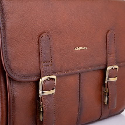 Мужской кожаный портфель Giorgio Ferretti (Италия) светло-коричневый GF009brown – Фото 4
