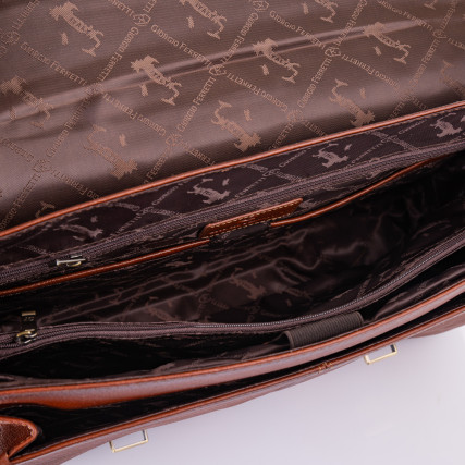 Мужской кожаный портфель Giorgio Ferretti (Италия) светло-коричневый GF009brown – Фото 5