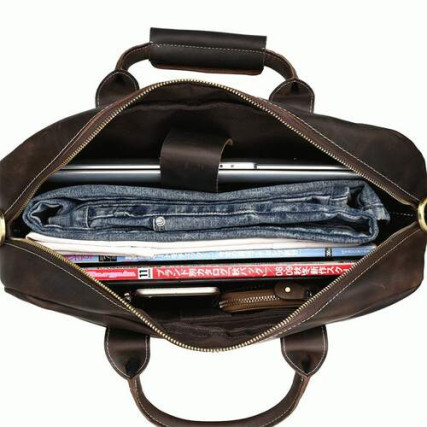 Кожаный винтажный мужской портфель Tiding коричневый t1019 – Фото 4