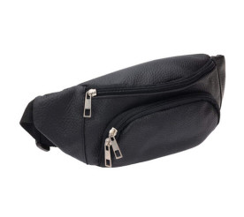 Поясная кожаная сумка Borsa Leather черная 10t1027m-black