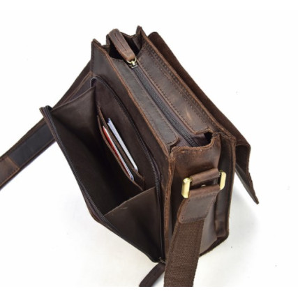 Мужская кожаная винтажная сумка через плечо Buffalo Bags коричневая 7055B-1 – Фото 5