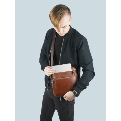 Мужская кожаная сумка Giorgio Ferretti (Италия) коричневая GF201850173brown – Фото 6